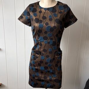 Alice’s Pig Elegant Blue and Brown Patterned Fitted Dress “Selma’s Sparkle”